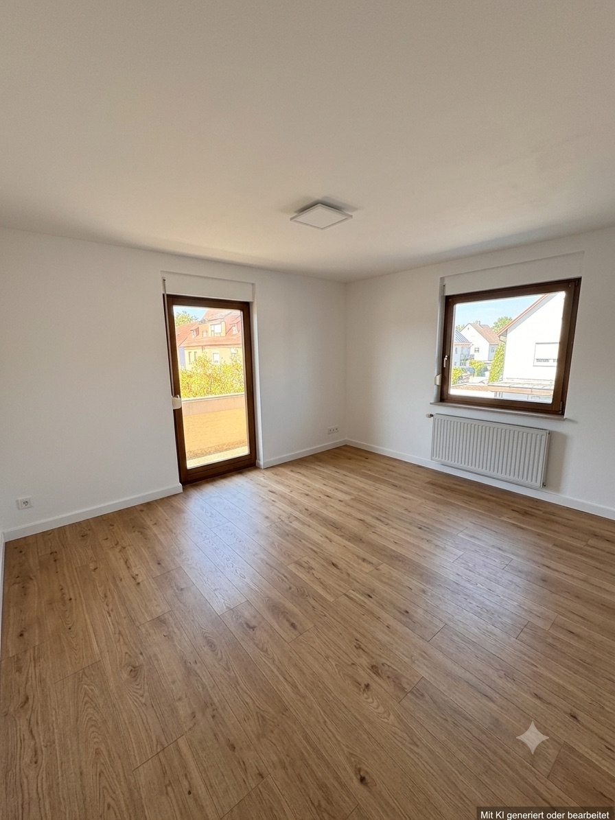 Wohnbereich zur Südseite mit Balkontür und Fenster, Vinylboden in Eiche
